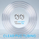 Hexago Clear PVC Tubing 1/2 Inch Inner Diameter x 25 FT Flexible Vinyl Hose for Water Pump Aquarium Hydroponics Drainage Fluid Transfer Transparent Plastic Tube with 2 Metal Clamps