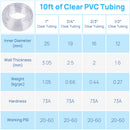 Hexago Clear PVC Tubing 2/3 Inch Inner Diameter x 10 FT Flexible Vinyl Hose for Water Pump Aquarium Hydroponics Drainage Fluid Transfer Transparent Plastic Tube with 2 Metal Clamps