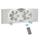 Tornado 9 Inch Window Fan with 3-Speed Settings and Detachable Base, Remote Control Window Fan for Home, Dual Fan, 23.5-35.4 Inch Expandable, 3 Function Modes (Cooling/Exhaust/Circulation), White
