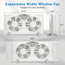 Tornado 9 Inch Dual Window Fan with 8-Hour Timer and 3-Speed Settings, 23.5-36 Inch Expandable, 3 Function Modes (Cooling/Exhaust/Circulation), Detachable Base, Remote Control Window Fan for Home