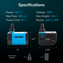 Small Fountain Pump, 80GPH (4.2W 300L/H) Mini Submersible Pumps, 3 Outlet Adapters, Submersible Water Fountain Pumps for Aquariums, Fish Tank, Tabletop Fountain, Pet Fountain and Hydroponics