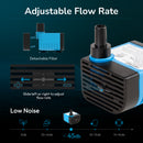 Small Fountain Pump, 80GPH (4.2W 300L/H) Mini Submersible Pumps, 3 Outlet Adapters, Submersible Water Fountain Pumps for Aquariums, Fish Tank, Tabletop Fountain, Pet Fountain and Hydroponics