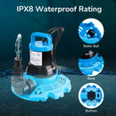 Hexago Automatic Swimming Pool Cover Pump, 1/3HP Submersible Water Pump with Check Valve Adapter & 33FT Power Cord, 2300GPH Water Removal Cover Pump for Pool, Hot Tubs, Rooftops and Water Beds