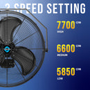 Tornado 24" Outdoor Rated IPX4 Water Resistant High Velocity Metal Wall Fan - 7700 CFM - UL