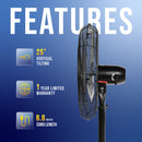 Tornado 24" High Velocity Metal Stationary Non-Oscillating Pedestal Fan - 7600 CFM - UL