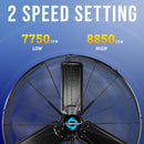 Tornado 30" Outdoor Rated IPX4 Water Resistant High Velocity Metal Oscillating Wall Mount Fan - 8850 CFM – UL